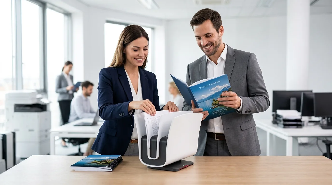 Reliure d’un document au bureau avec une machine à relier Peleman Unibind